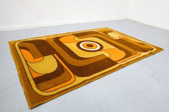 abstract orange yellow and brown wool rug 1970s 6