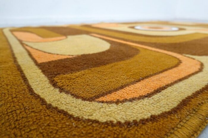 abstract orange yellow and brown wool rug 1970s 7