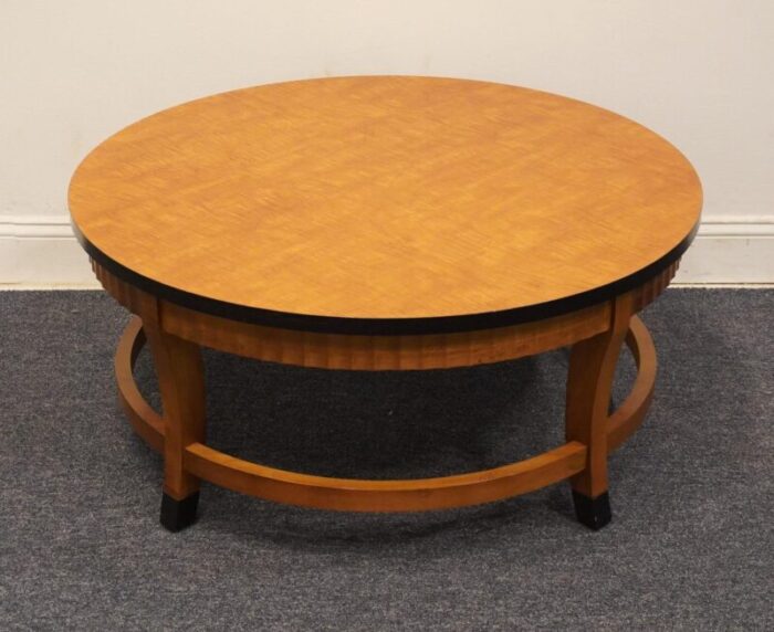 altavista lane german inspired biedermeier style tiger maple 38 round accent coffee table 11141 03 6612