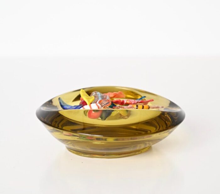 amber yellow murano sommerso glass bowl by flavio poli 1970s 9