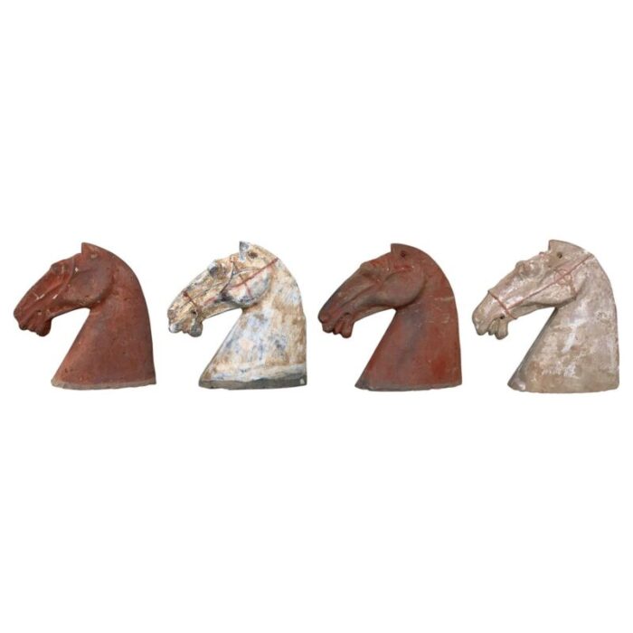 ancient han dynasty gray red pottery horse heads set of 4 1