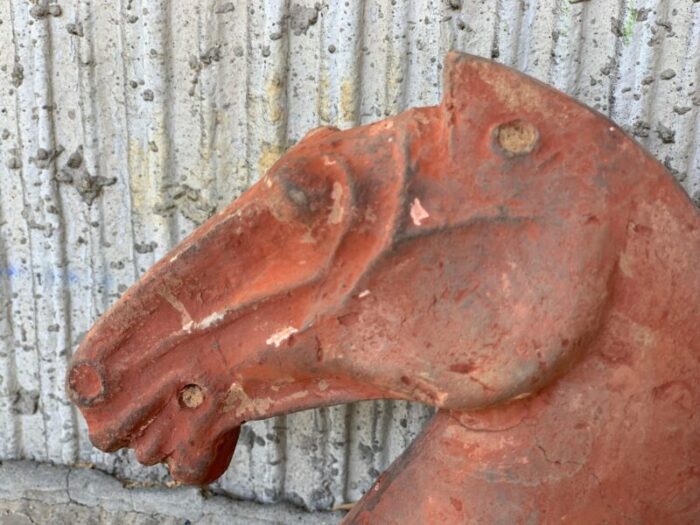 ancient han dynasty gray red pottery horse heads set of 4 17