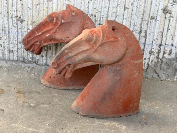 ancient han dynasty gray red pottery horse heads set of 4 3