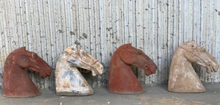 ancient han dynasty gray red pottery horse heads set of 4 4