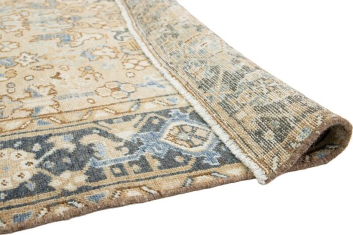 antique allover persian heriz wool rug in beige and blue 1585