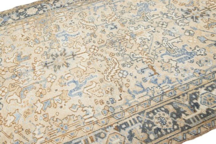 antique allover persian heriz wool rug in beige and blue 1876