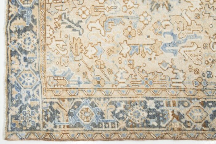 antique allover persian heriz wool rug in beige and blue 3924