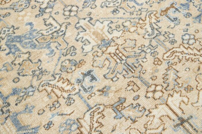 antique allover persian heriz wool rug in beige and blue 5325