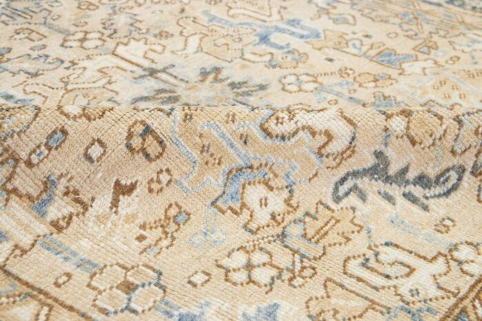 antique allover persian heriz wool rug in beige and blue 6590