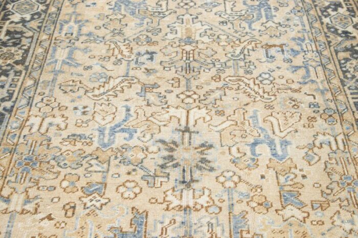 antique allover persian heriz wool rug in beige and blue 7510