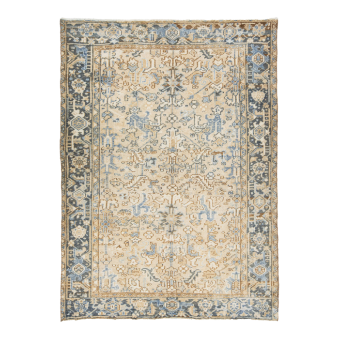 antique allover persian heriz wool rug in beige and blue 8629