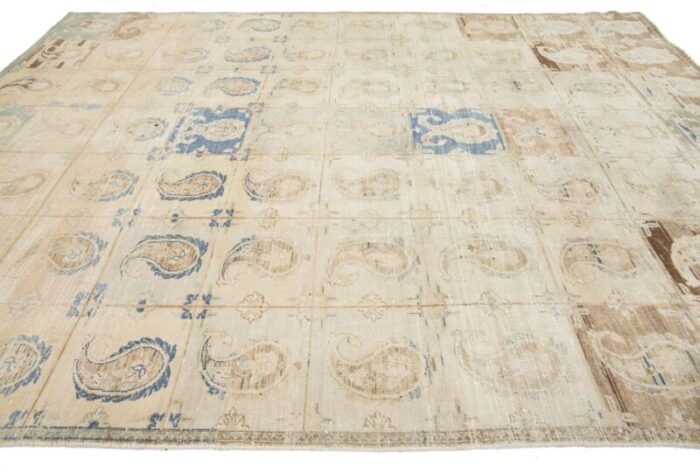 antique beige wool rug persian tabriz boteh designed from the 1920s 8041