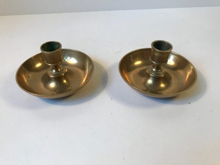 antique brass travel candlesticks 1800s set of 2 5