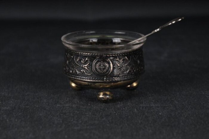 antique caviar bowl in 800 silver with spoon set of 2 3