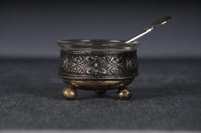 antique caviar bowl in 800 silver with spoon set of 2 5