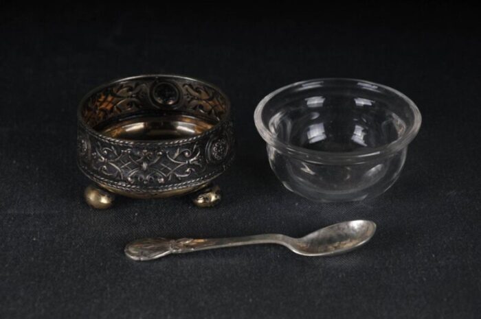 antique caviar bowl in 800 silver with spoon set of 2 9