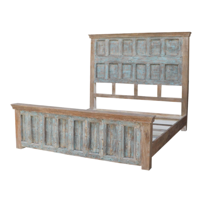 antique door repurposed distressed blue finished farmhouse style kind size bed 5044