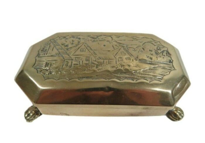 antique dutch brass tobacco tin 1