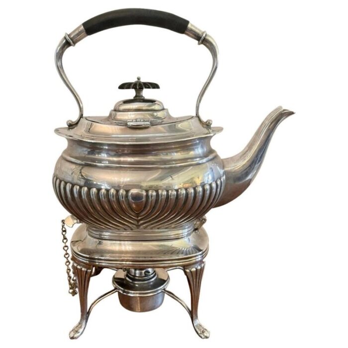 antique edwardian silver plated spirit kettle on stand 1