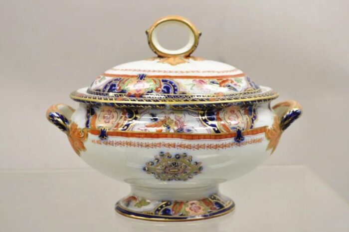 antique english ironstone diamond patent covered sauce tureen with underplate 3558