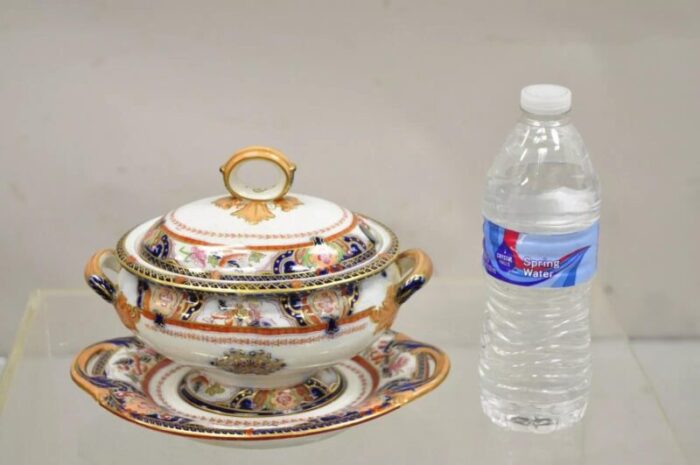 antique english ironstone diamond patent covered sauce tureen with underplate 9840