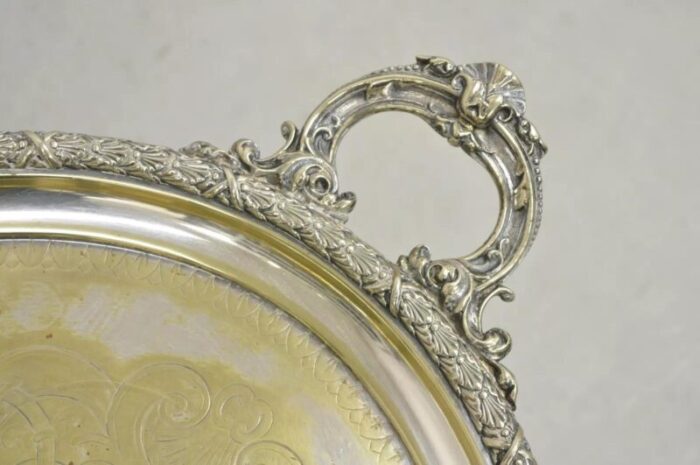 antique english victorian oval twin handle silver plated serving tray 3007