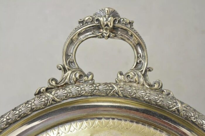 antique english victorian oval twin handle silver plated serving tray 7950