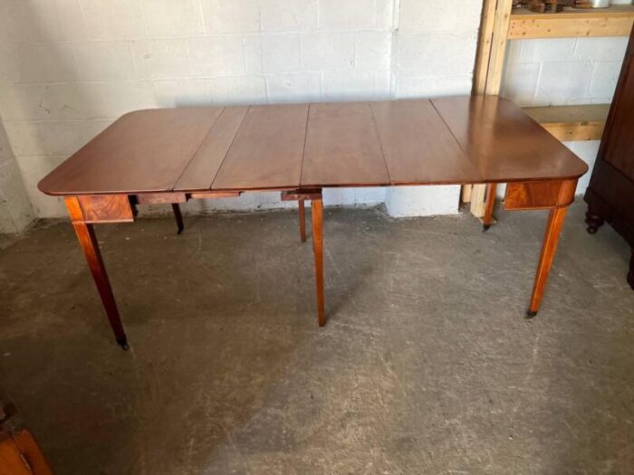 antique federal style mahogany inland extension console or dining table with 3 leaves 4610