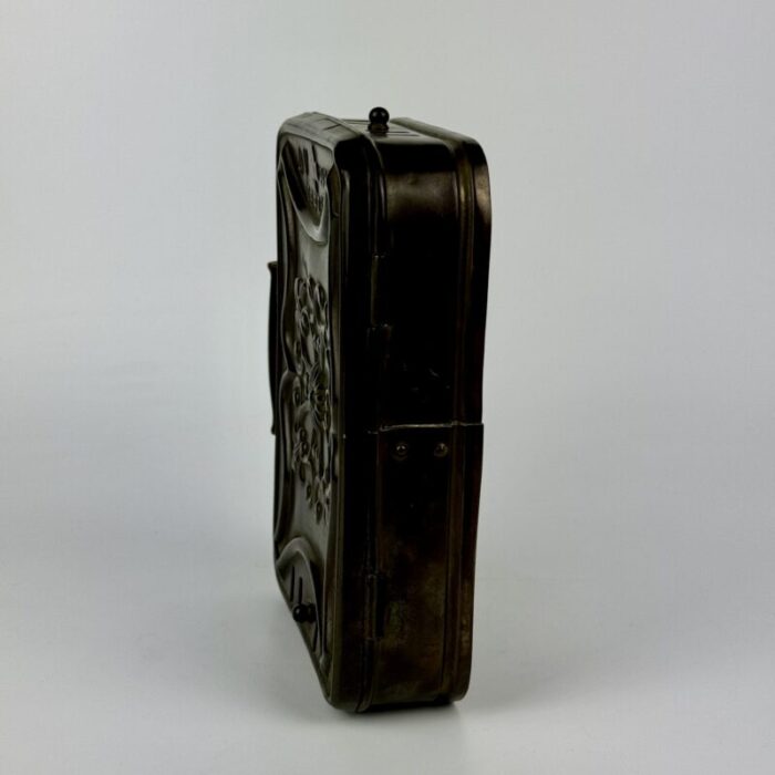 antique french metal portable chaufferette coal box with wooden handle to warm hands while tatting c1800s 7534