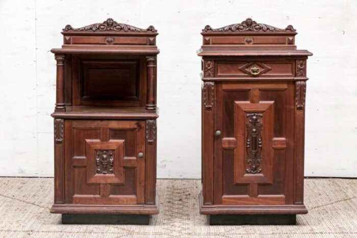 antique french walnut nightstands marble lined a pair 5051