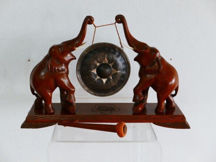 antique hand carved elephant table gong 1