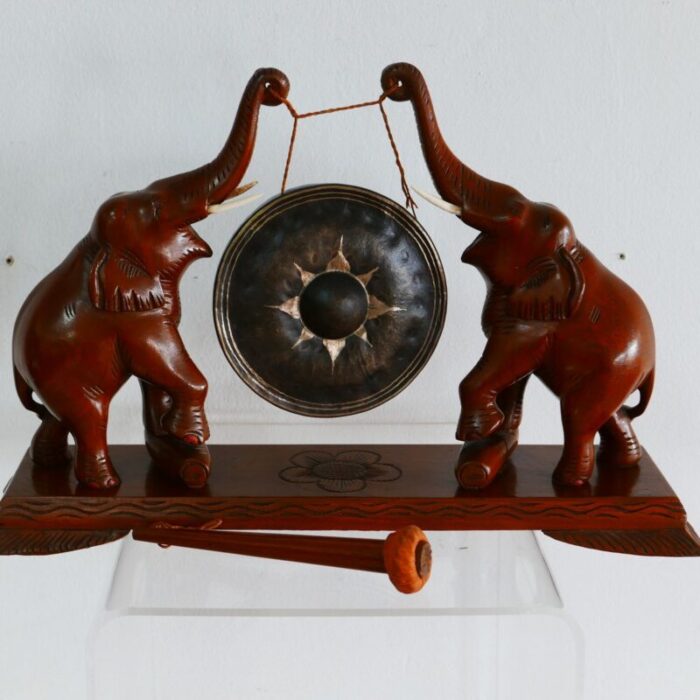 antique hand carved elephant table gong 17