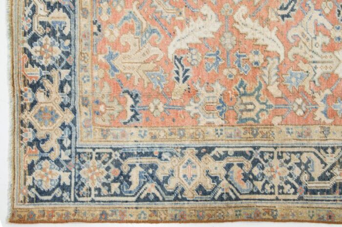 antique hand knotted persian heriz wool rug in peach with allover motif 2564