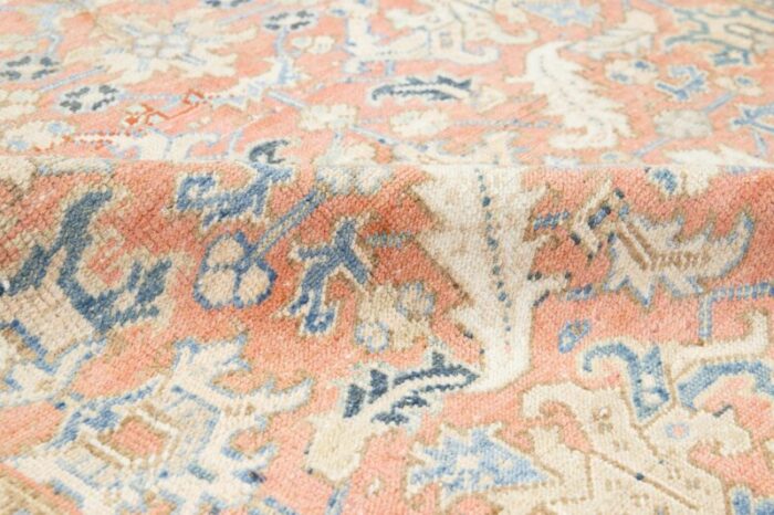 antique hand knotted persian heriz wool rug in peach with allover motif 6881