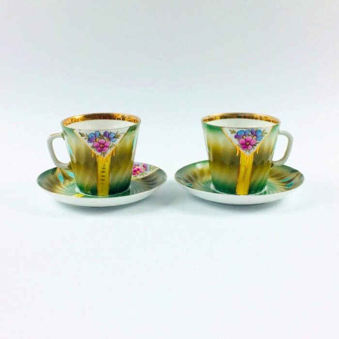 antique imperial russian art nouveau hand painted porcelain tea cup and saucer from kuznetsov set of 4 1