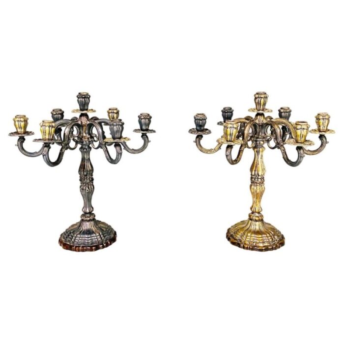 antique italian 7 flame silver candelabras 1880s set of 2 1