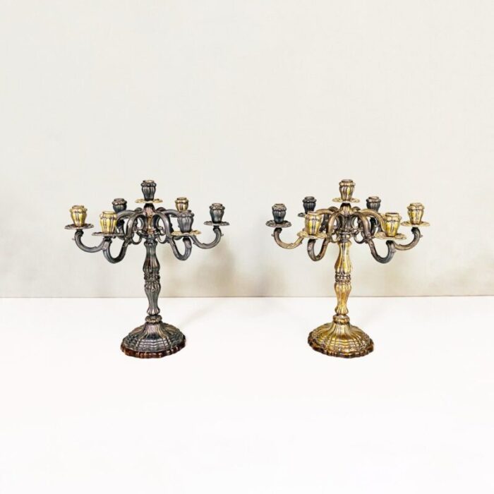 antique italian 7 flame silver candelabras 1880s set of 2 2