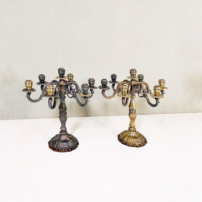 antique italian 7 flame silver candelabras 1880s set of 2 4