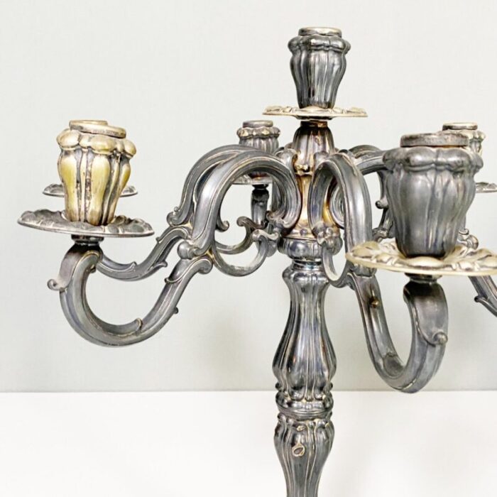 antique italian 7 flame silver candelabras 1880s set of 2 8