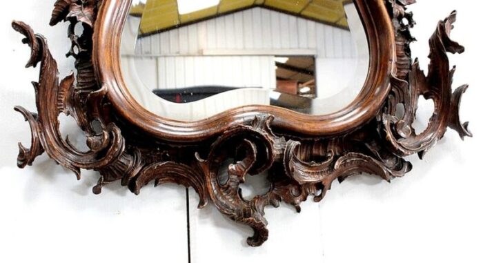 antique louis xv style solid walnut rocaille mirror 1900s 16