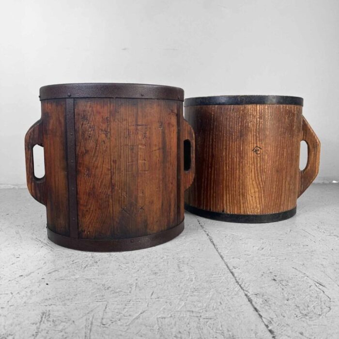 antique meiji handmade rice measure buckets japan set of 2 3