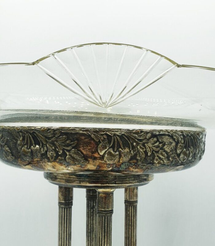 antique silver plated metal centerpiece with glass bowl 2