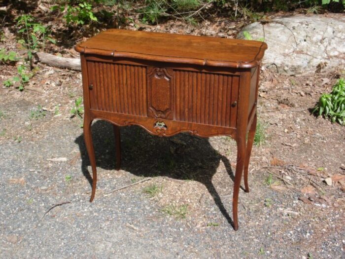 antique solid oak french louis xv style tambour cabinet table server cupboard 5648