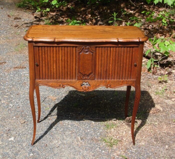 antique solid oak french louis xv style tambour cabinet table server cupboard 9640