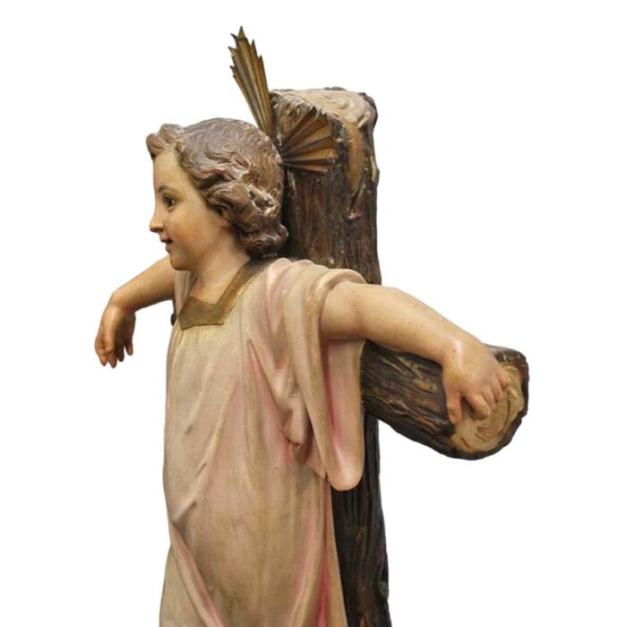 antique spanish sculpture on paste of jesus with the cross from olot 1800s 7