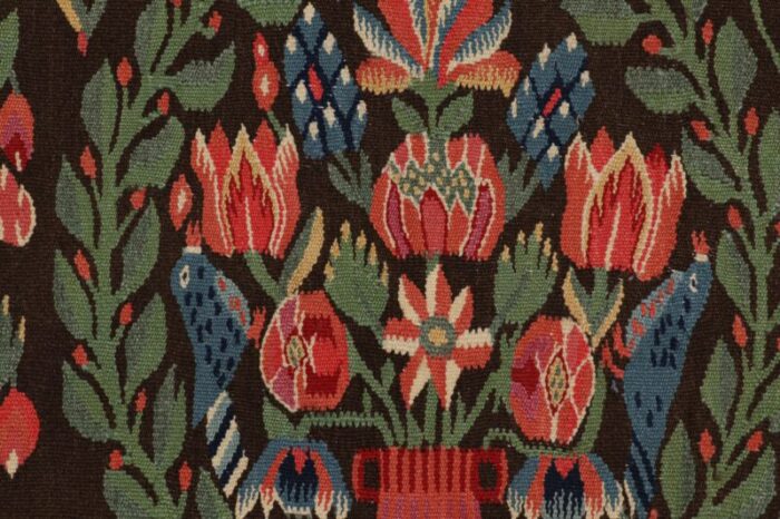 antique swedish rollakan tapestry with pictorials and florals from rug and kilim 6136