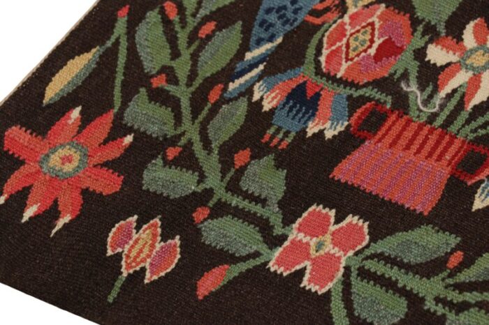 antique swedish rollakan tapestry with pictorials and florals from rug and kilim 7991