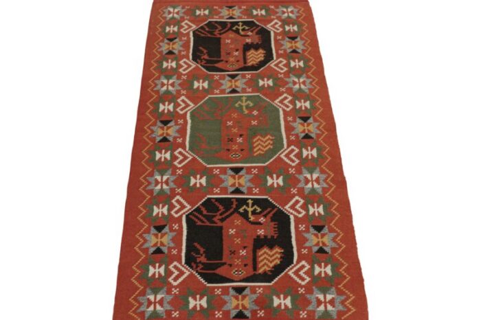 antique swedish rollakan tapestry with pictorials and medallions from rug and kilim 7391