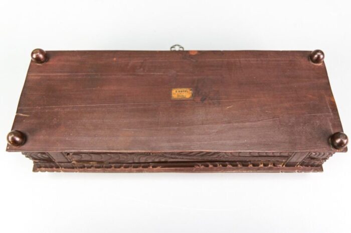 antique swiss black forest dark brown carved wood glove box ca 1900s 16