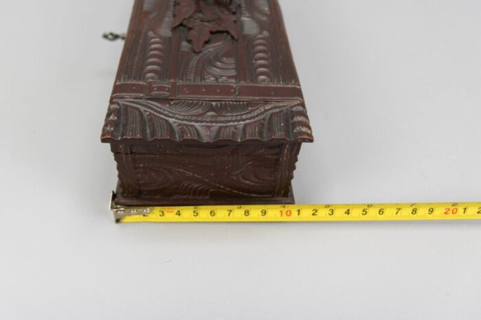 antique swiss black forest dark brown carved wood glove box ca 1900s 19